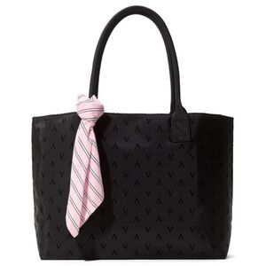 Victoria's Secret Black Velvet Monogram Tote Bag & Pink Satin Striped Scarf NWT